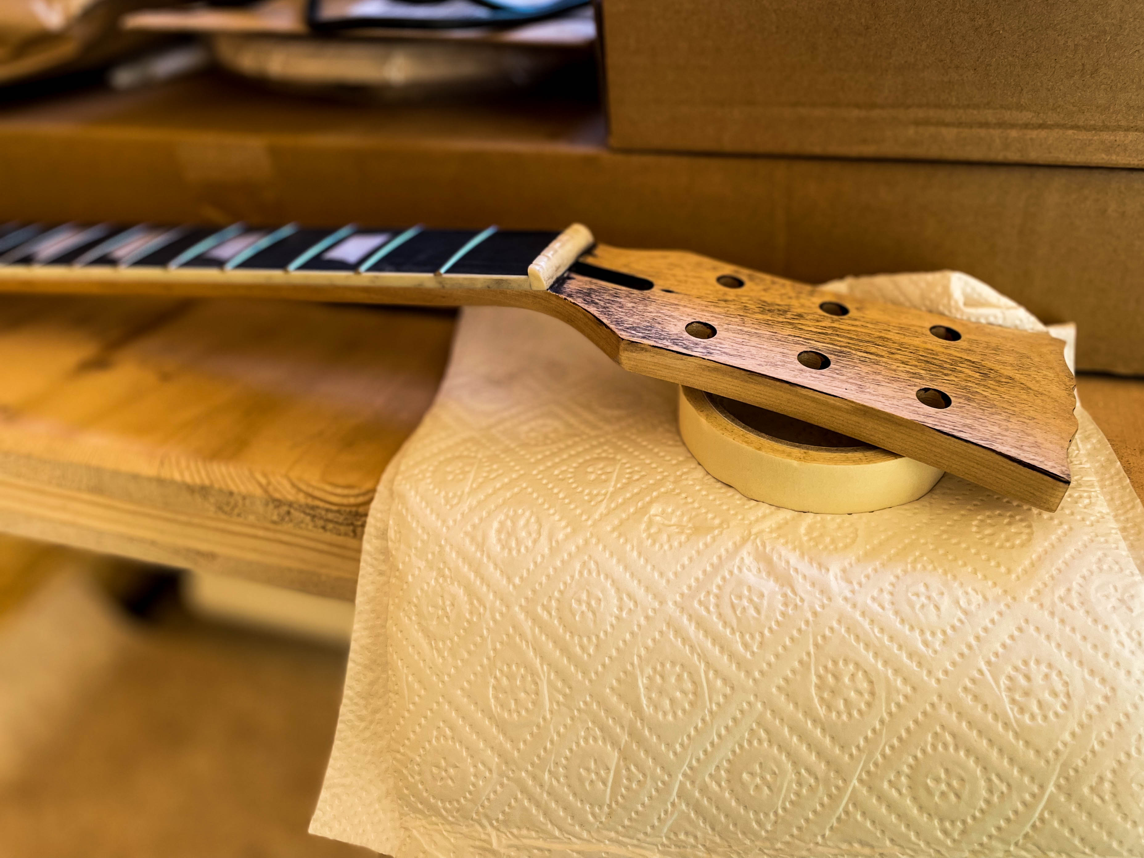 Re-sanded and primed headstock